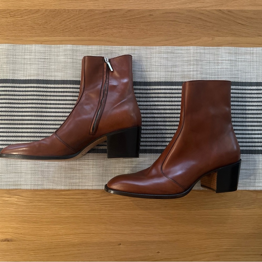 Sleek Brown Leather Ankle Boots with Block Heel